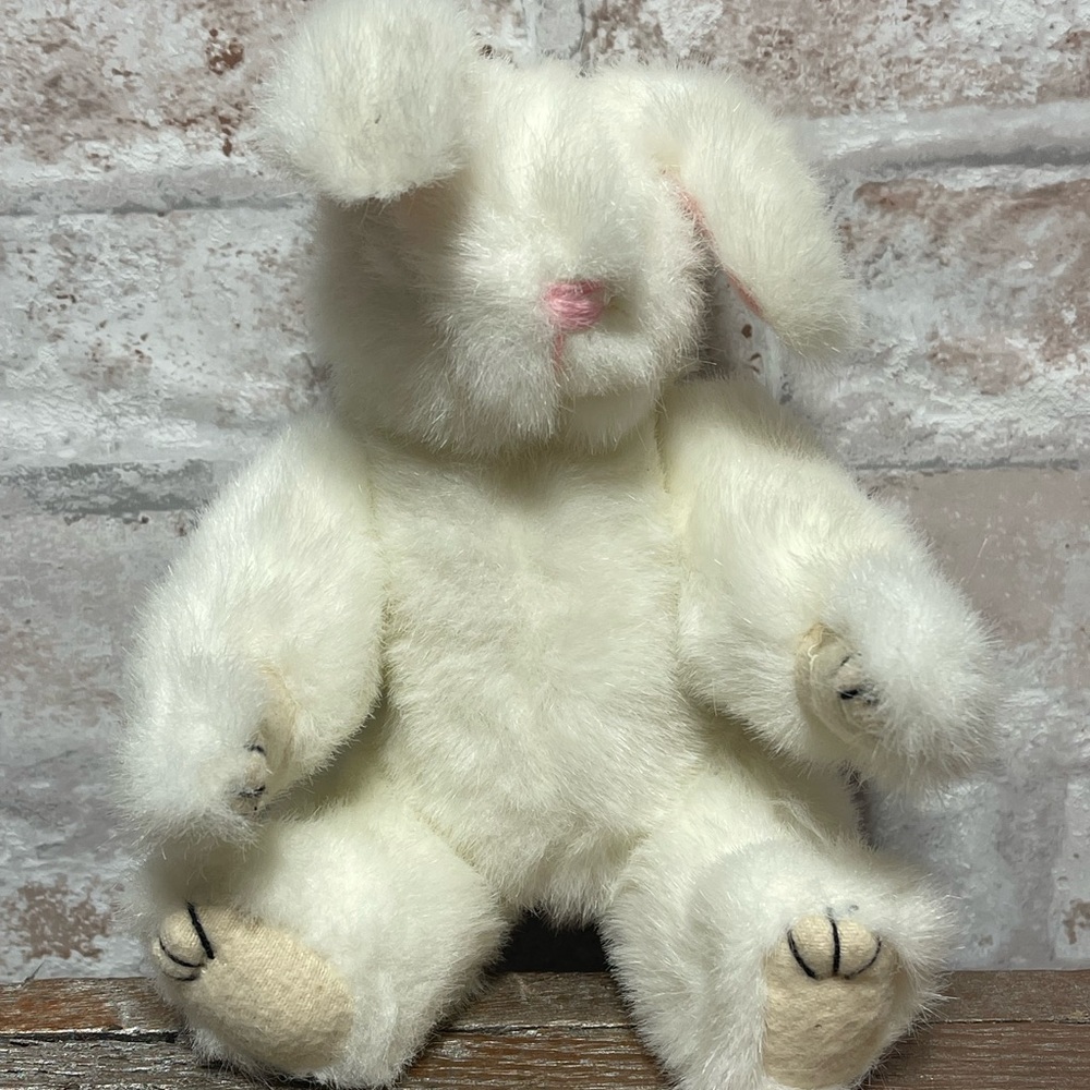 Wang's White Bunny Rabbit with movable limbs Plush Toy 8" Easter Rabbit.